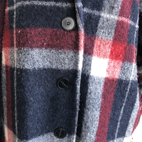 Tahari dark red, white, indigo blue plaid unlined jacket with fun fringe size M - Picture 6 of 12